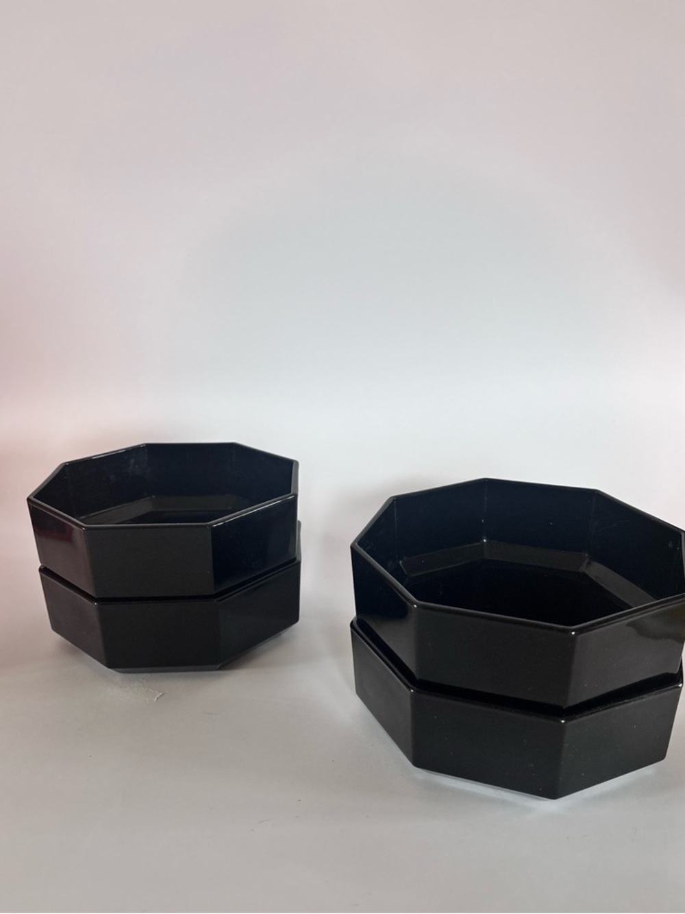 Arcoroc France Black Glass Bowls Set Octagon